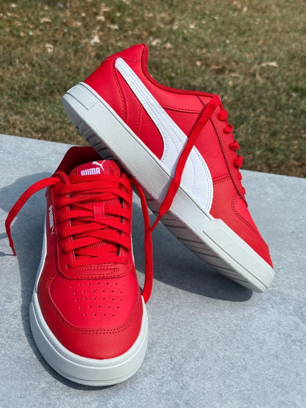 Puma Caven Mens 9.5 Red White Sneakers Y2K Retro Court Streetwear Classic 4250